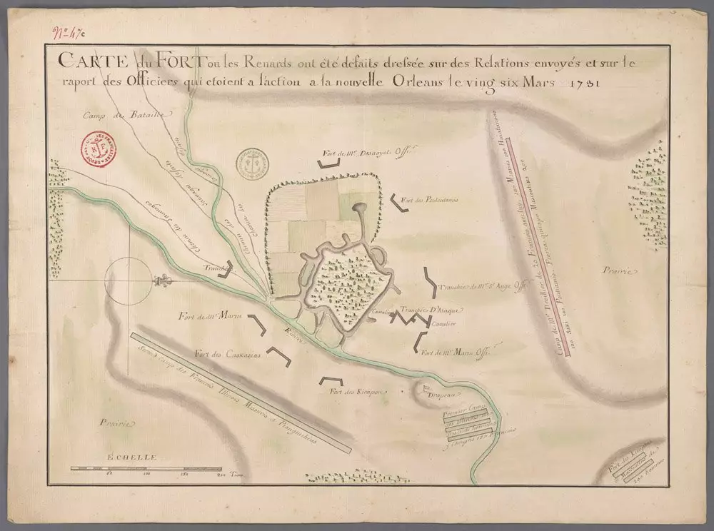 Image of a French map with delicate writing, titled 'Carte du Fort'