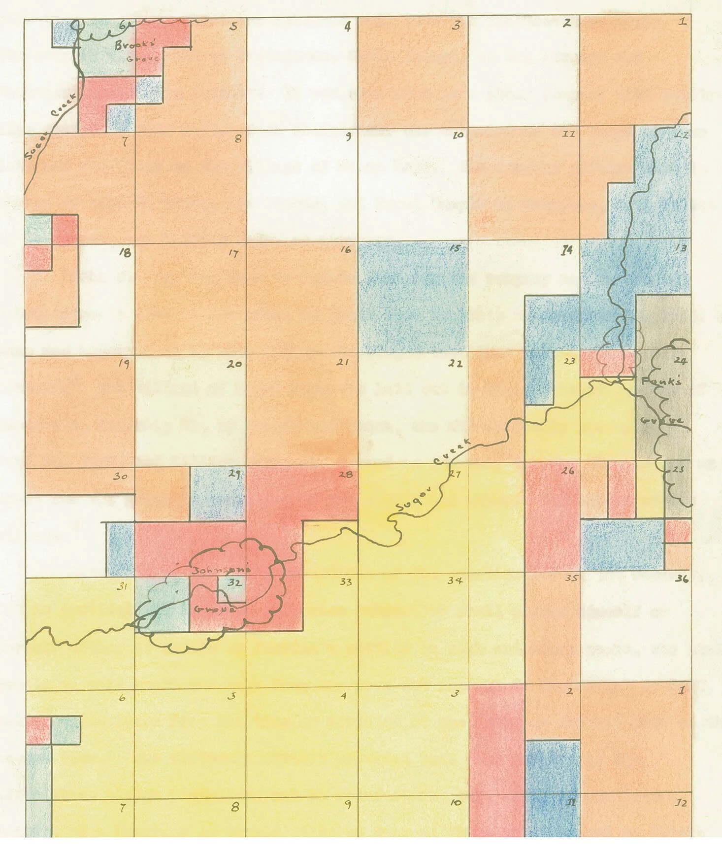 colorful illustrated plat map showing Mt. Hope area land divisions