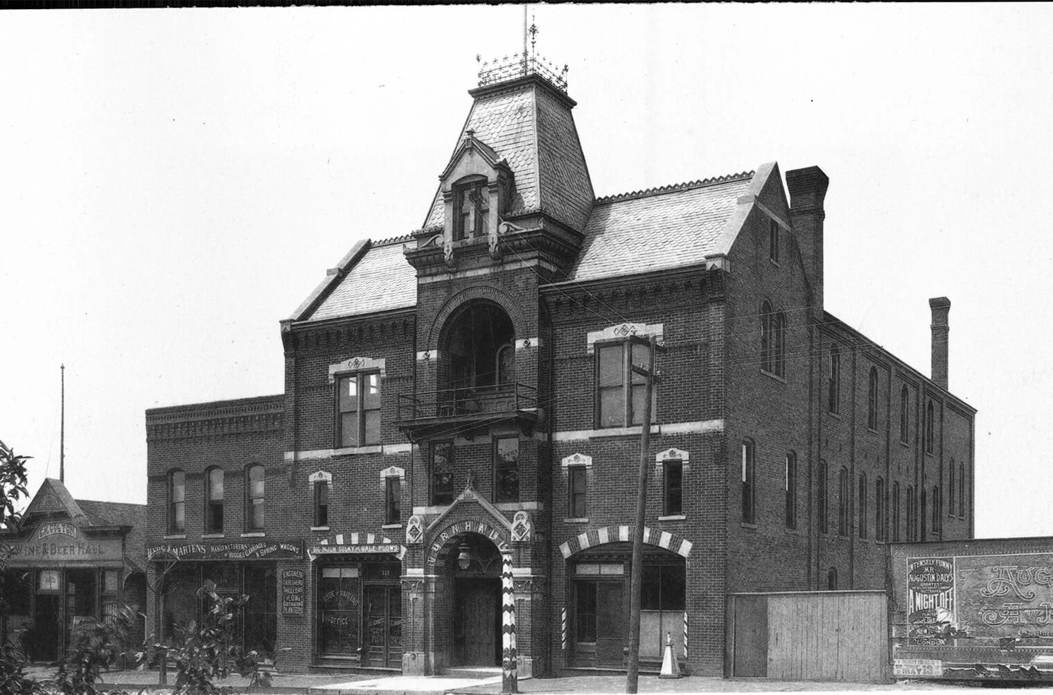 a three-story brick building